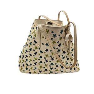 💯Authentic Jimmy Choo Sasha S Leather Tote in Ivory w/ Multicolored Stars
